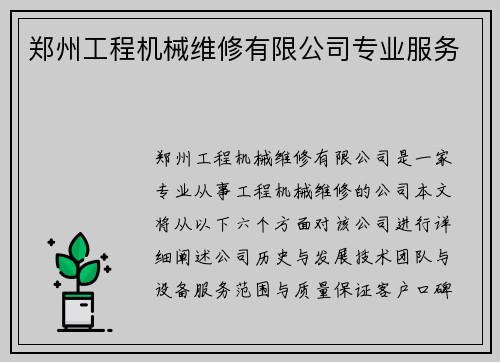 郑州工程机械维修有限公司专业服务