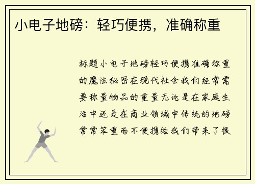 小电子地磅：轻巧便携，准确称重